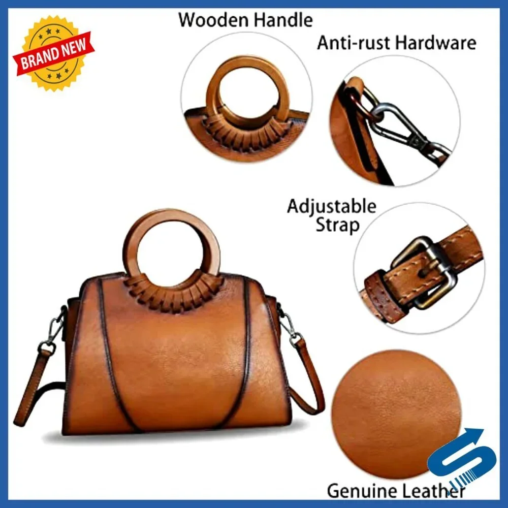 Genuine Leather Satchel Crossbody Shoulder Bag Top Handle Purse